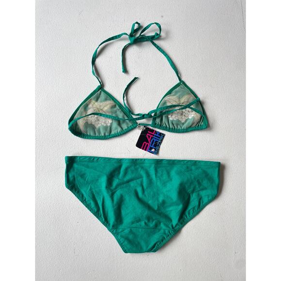 Vtg 70s BALRTRIK Green Embroidered Floral Bikini Germany Sz 38 Two Piece - Picture 2 of 8